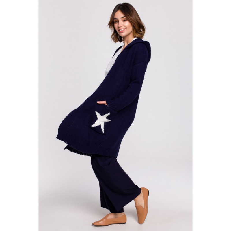 BK063 Cardigan with star motif - navy blue