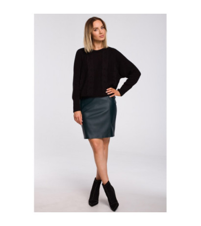 M554 Sweater with wide sleeves and checkered weave - black