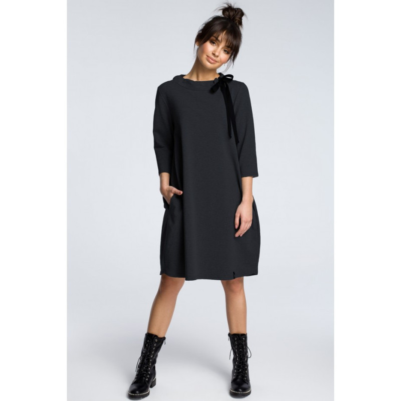 B070 Sweatshirt dress with neck tie - graphite