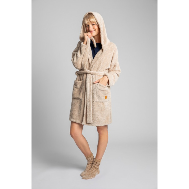 LA001 Plush hooded bathrobe - cappuccino