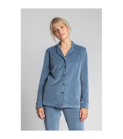 LA007 Velour pajama shirt with collar - blue