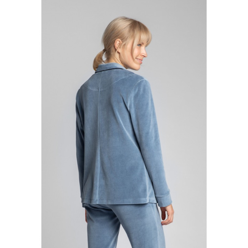 LA007 Velour pajama shirt with collar - blue