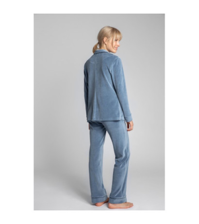 LA007 Velour pajama shirt with collar - blue