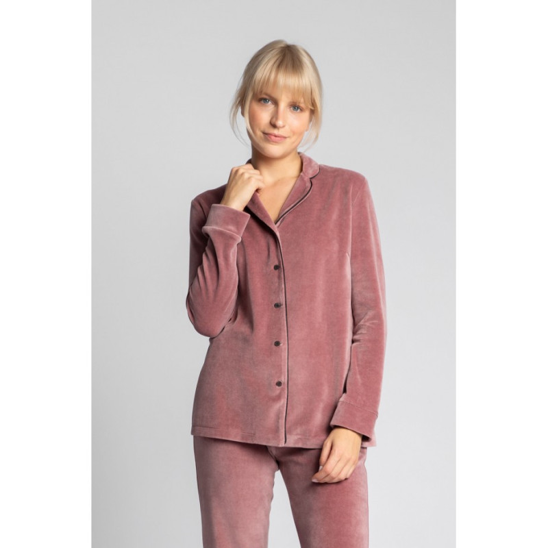 LA007 Velour pajama shirt with collar - dirty pink