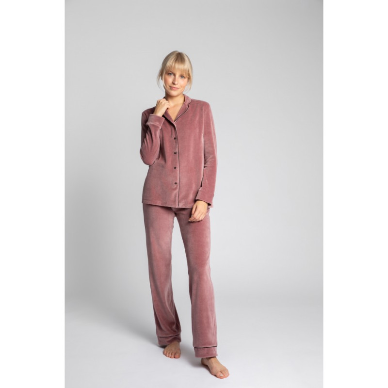 LA007 Velour pajama shirt with collar - dirty pink