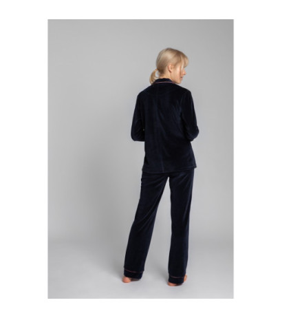 LA007 Velour pajama shirt with collar - navy blue