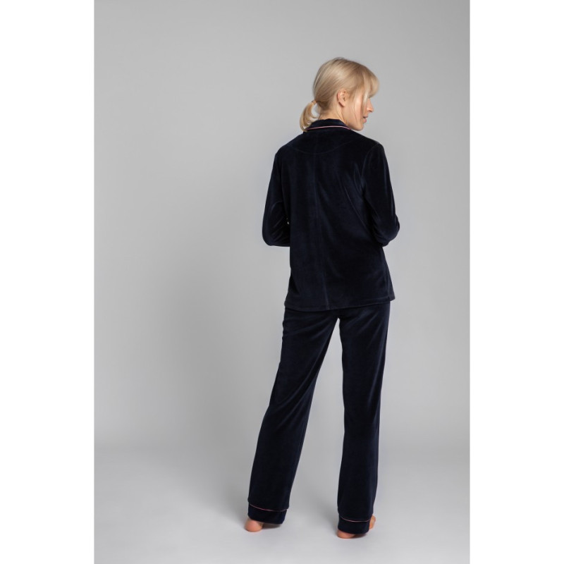 LA007 Velour pajama shirt with collar - navy blue