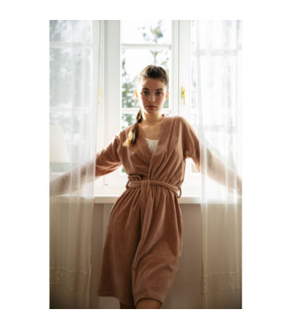 LA009 Velour bathrobe with belt - beige