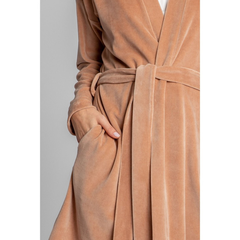 LA009 Velour bathrobe with belt - beige