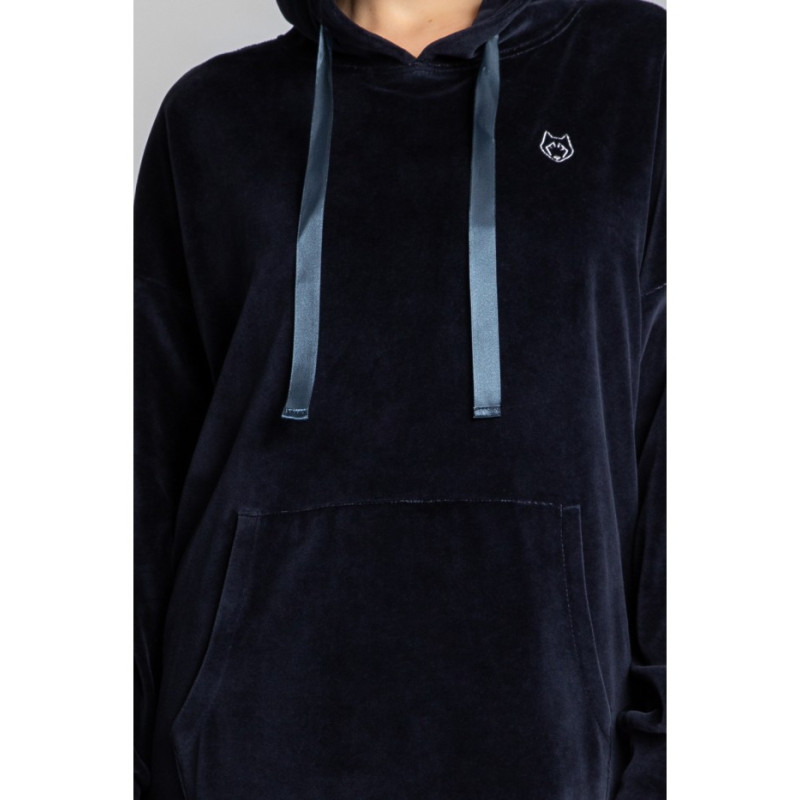 LA010 Velour dress with hood - navy blue