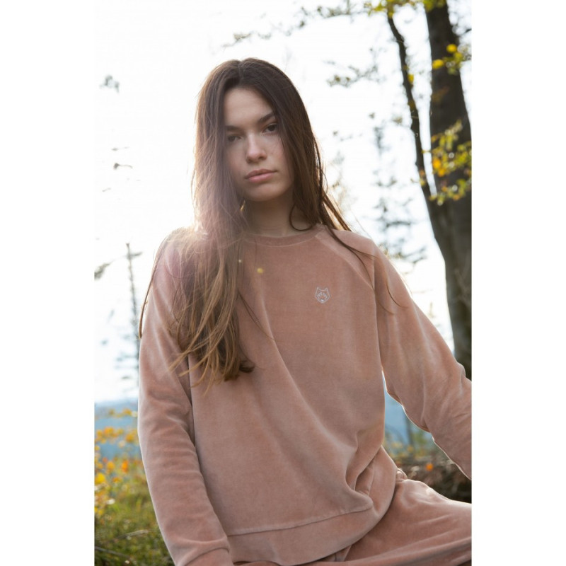 LA011 Velour sweatshirt with reglan sleeves - beige