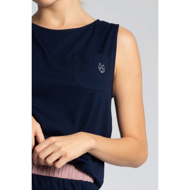 LA015 Sleeveless cotton sleep top - navy blue