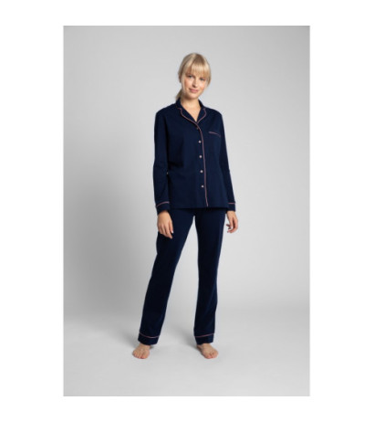 LA019 Cotton pajama shirt with collar - navy blue