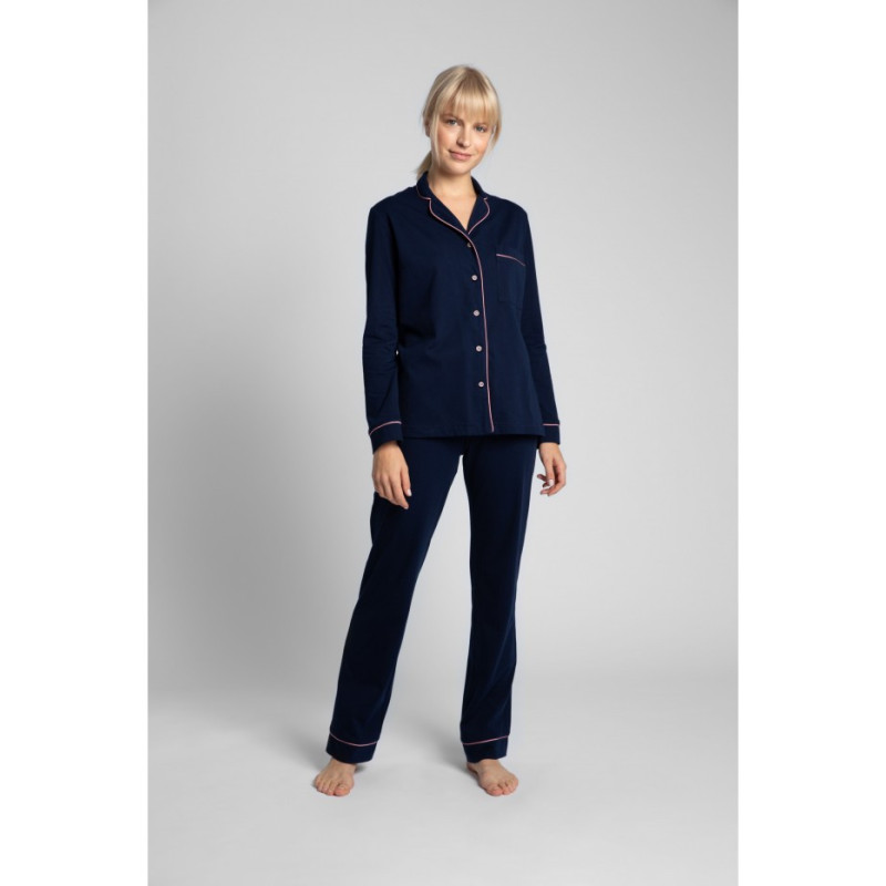 LA019 Cotton pajama shirt with collar - navy blue