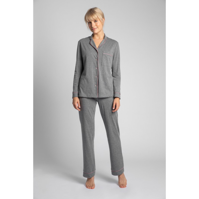 LA019 Cotton pajama shirt with collar - gray