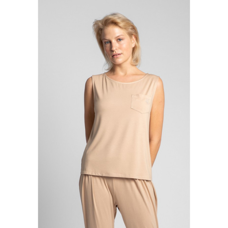 LA022 Sleeveless sleep top with pocket - cappuccino