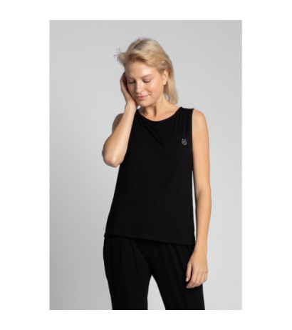 LA022 Sleeveless sleep top with pocket - black