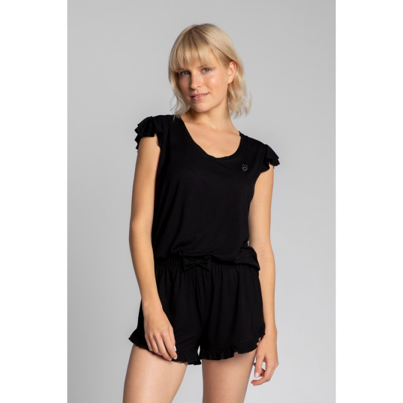 LA023 Sleeveless sleep top with ruffles - black