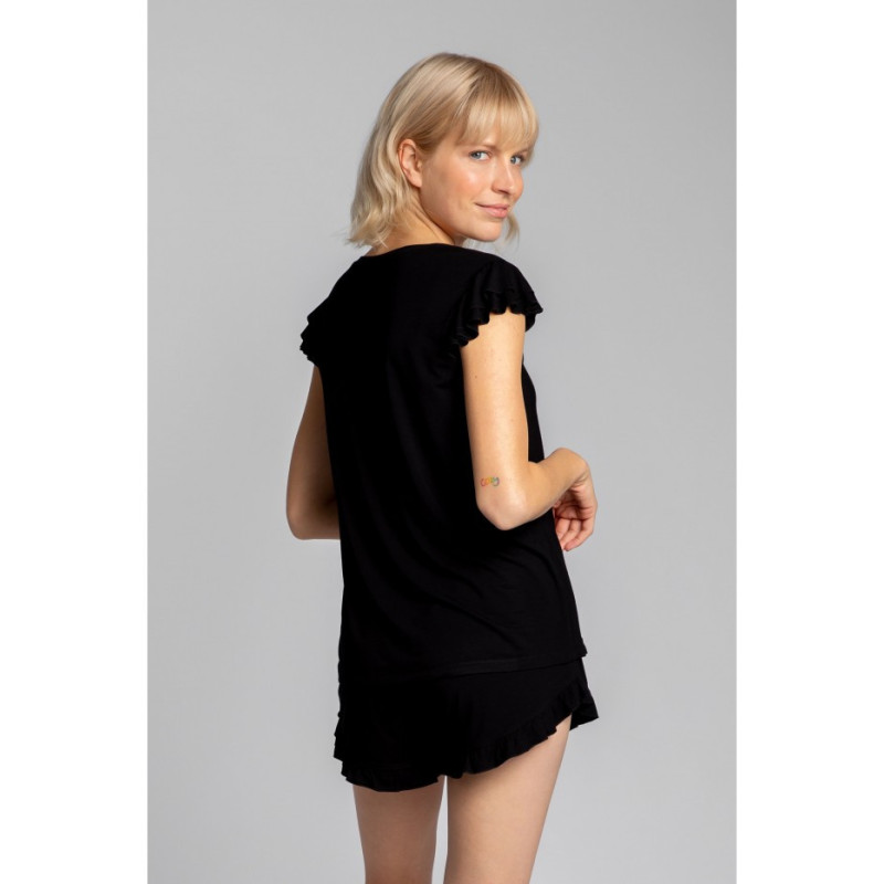 LA023 Sleeveless sleep top with ruffles - black