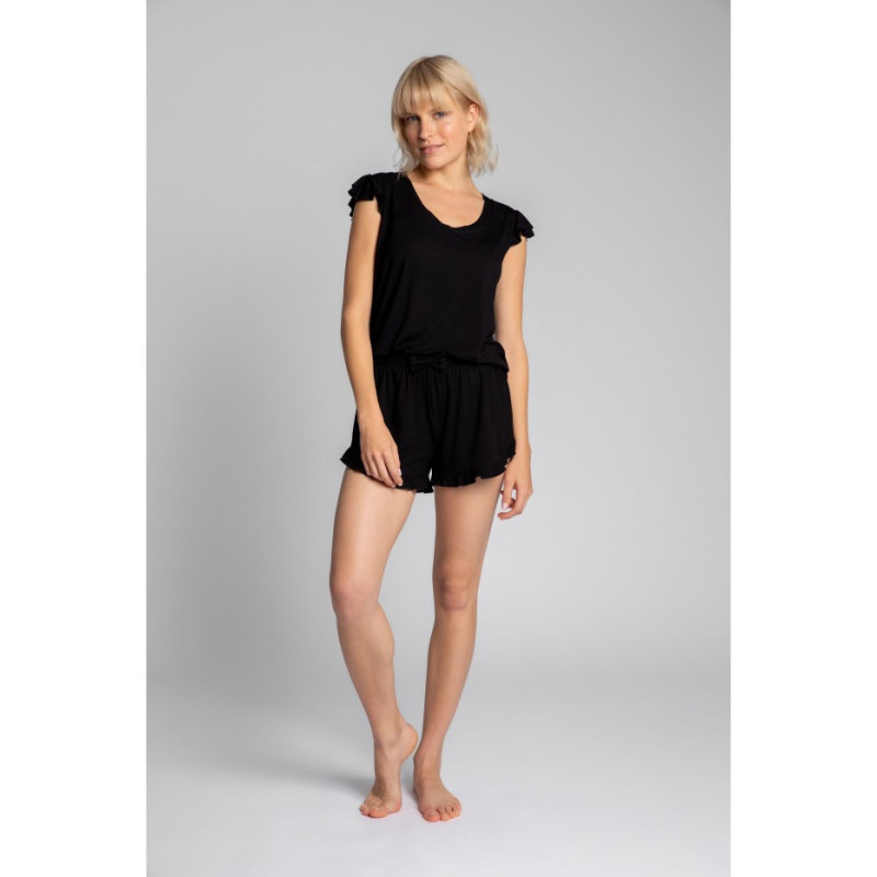 LA024 Viscose sleep shorts with frills - black