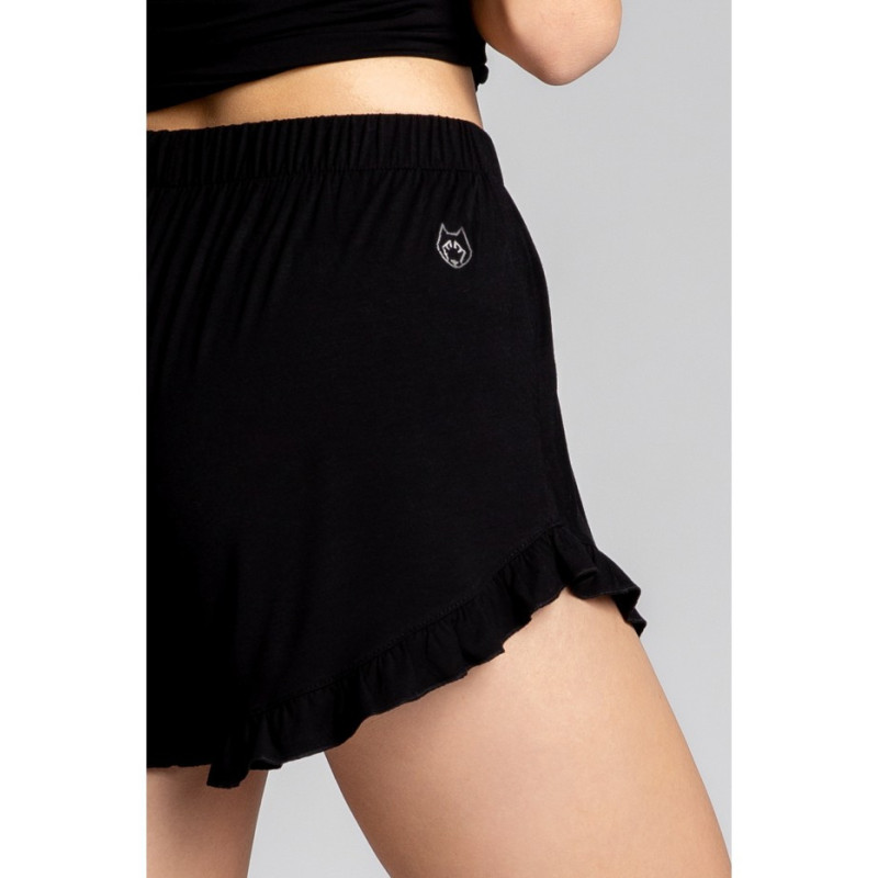 LA024 Viscose sleep shorts with frills - black