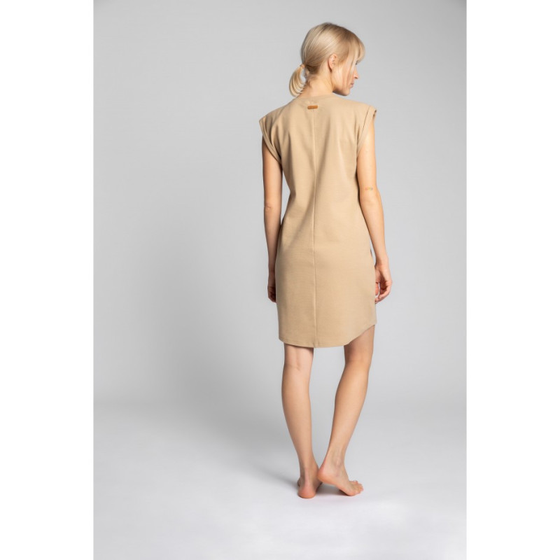 LA033 Sleeveless ribbed cotton dress - cappuccino