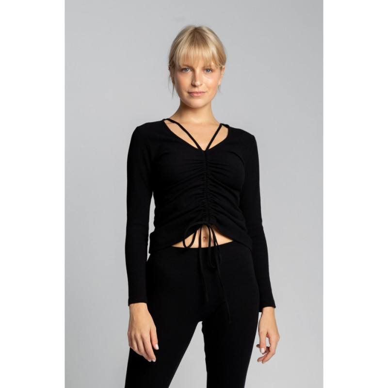 LA038 Cotton ribbed knit blouse - black