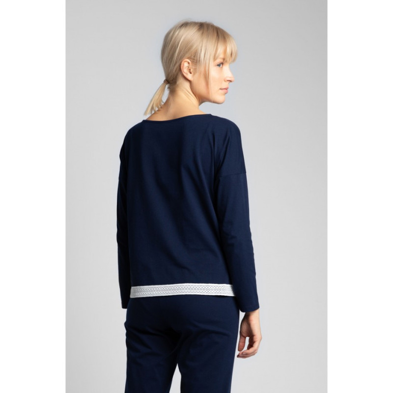 LA040 Pajama blouse with lace edge - navy blue