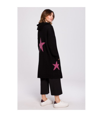 BK063 Cardigan with star motif - black-fuchsia