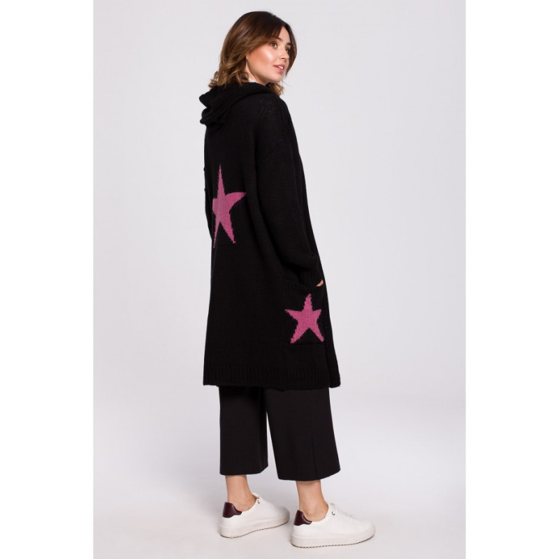 BK063 Cardigan with star motif - black-fuchsia