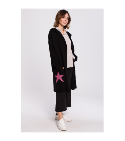 BK063 Cardigan with star motif - black-fuchsia