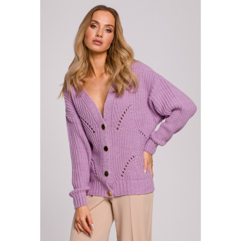 M594 Openwork Patterned Cardigan - lilac