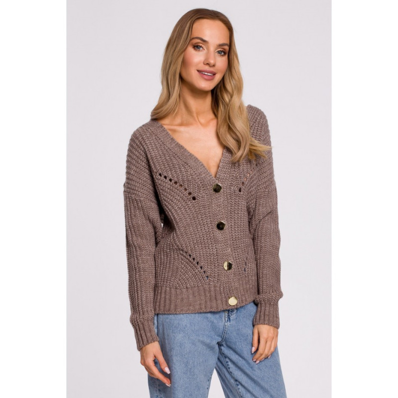 M594 Openwork Patterned Cardigan - mocha