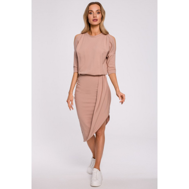 M589 Dress with Cutouts on Shoulders - mocha