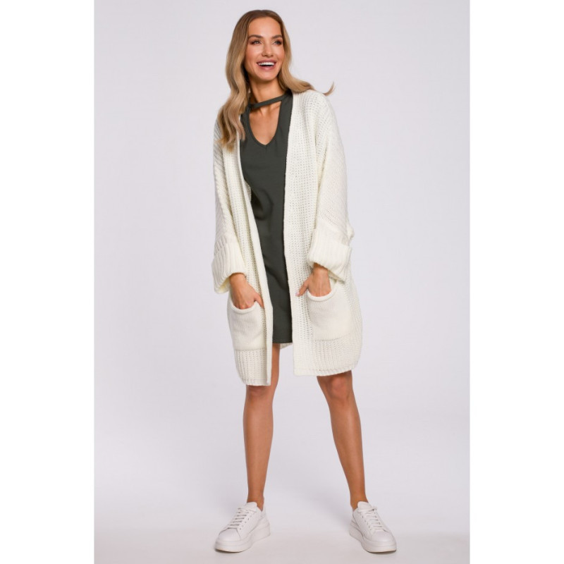 M597 Cardigan with Rolled Sleeves - ecru