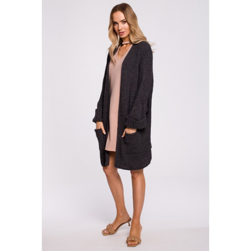 M597 Cardigan with Rolled Sleeves - graphite