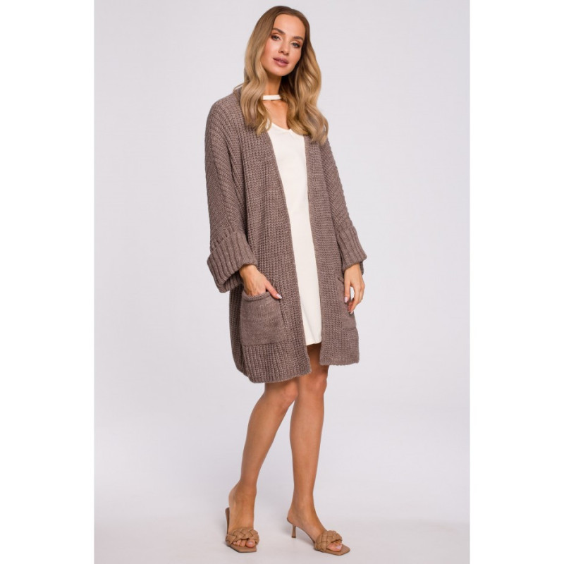 M597 Cardigan with Rolled Sleeves - mocha