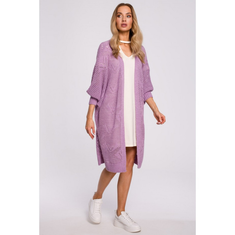 M599 Long Openwork Cardigan - lilac