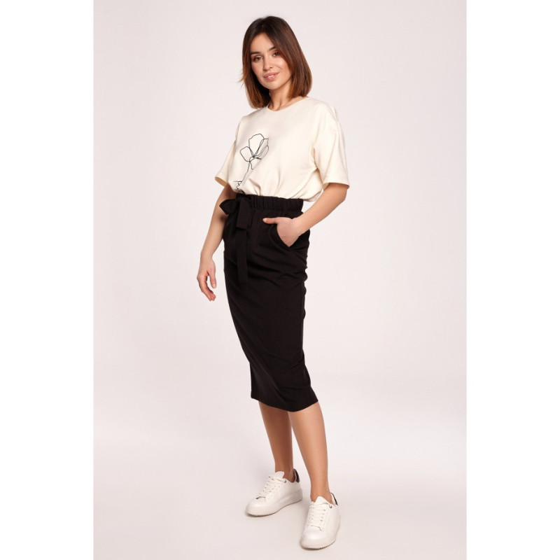 B190 Midi Skirt with Belt - Black