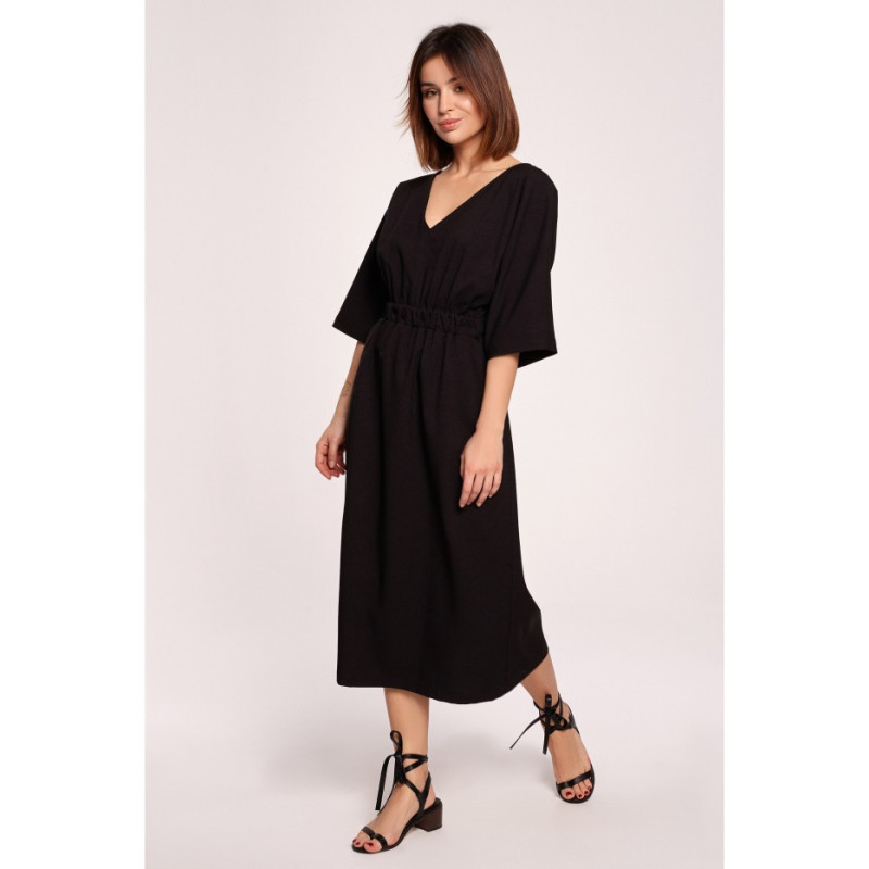 B192 Midi Dress with Elastic Waistband - black