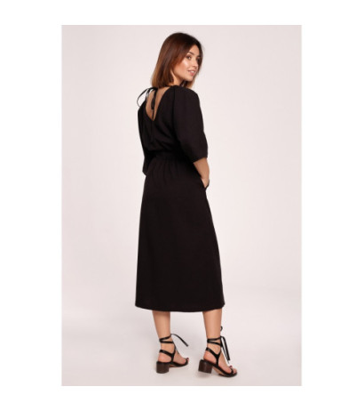 B192 Midi Dress with Elastic Waistband - black