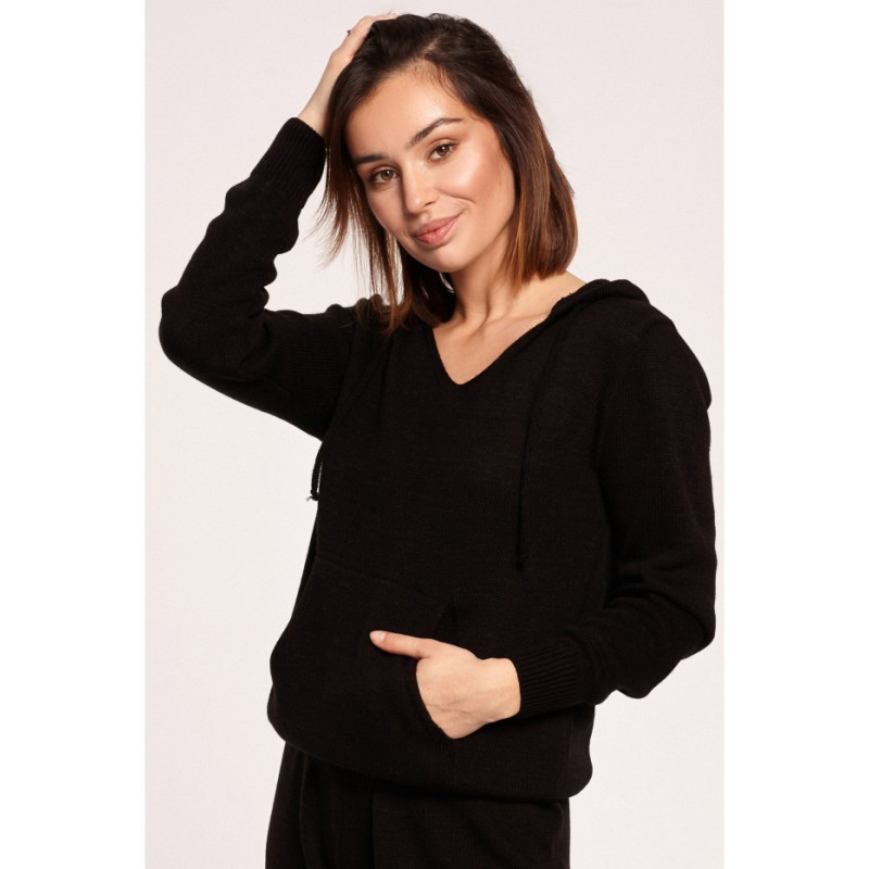 BK064 Sweater with hood and kangaroo pocket - black