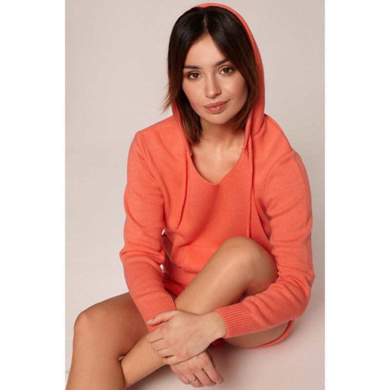 BK064 Sweater with hood and kangaroo pocket - coral