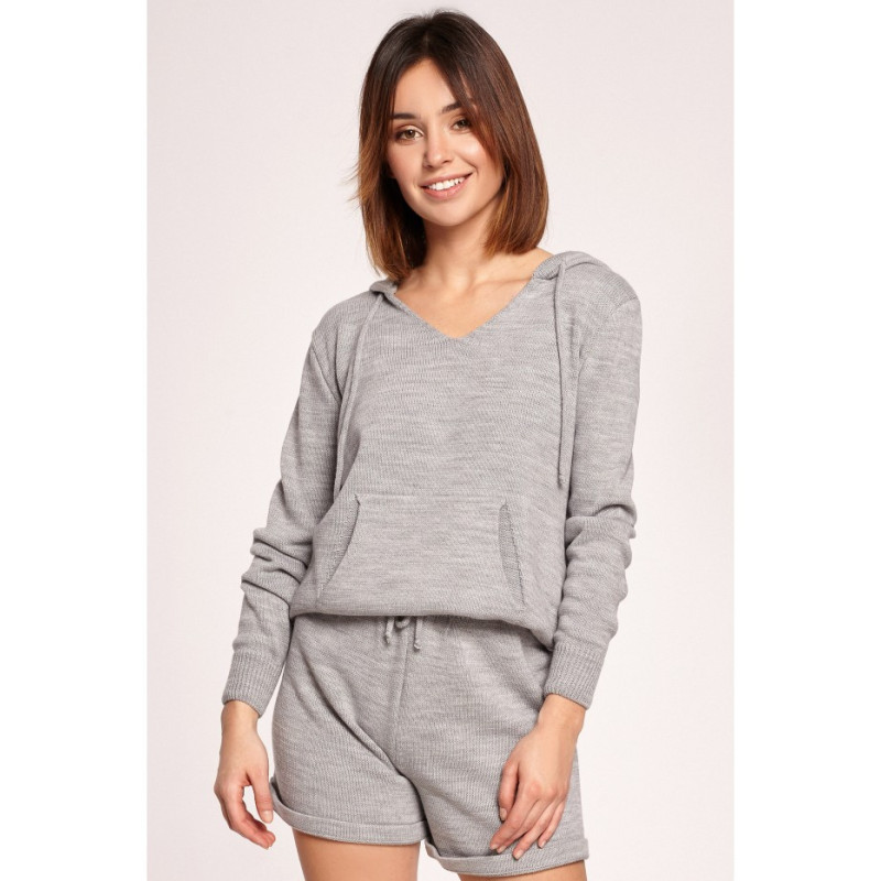 BK064 Sweater with hood and kangaroo pocket - gray