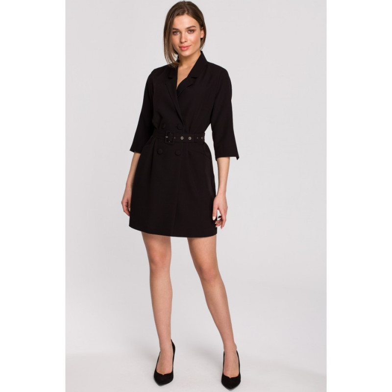 S254 Jacket dress with belt - black