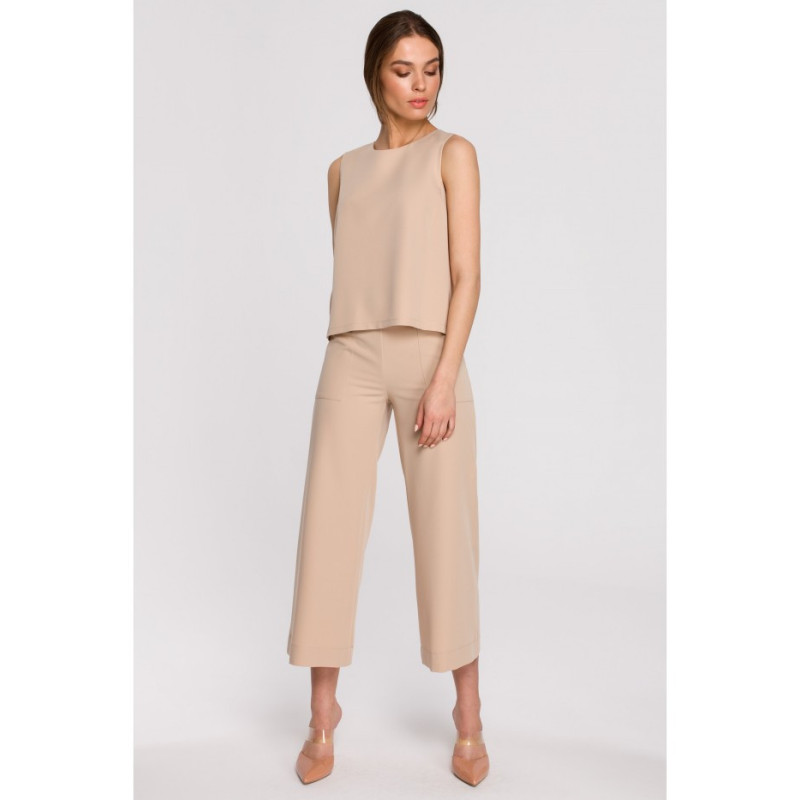 S256 Trousers with wide legs of 7/8 length - beige