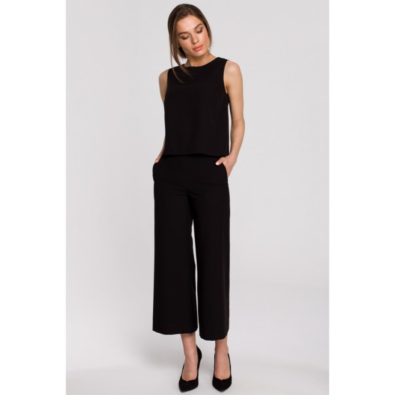 S256 Trousers with wide legs of 7/8 length - black