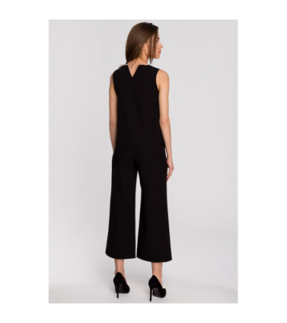 S256 Trousers with wide legs of 7/8 length - black