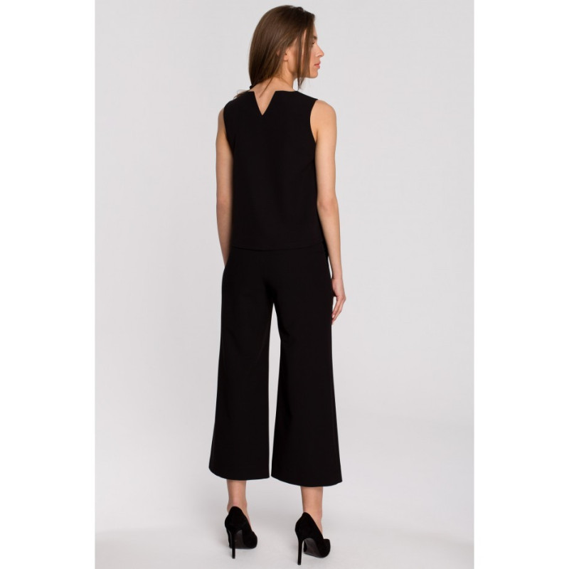 S256 Trousers with wide legs of 7/8 length - black