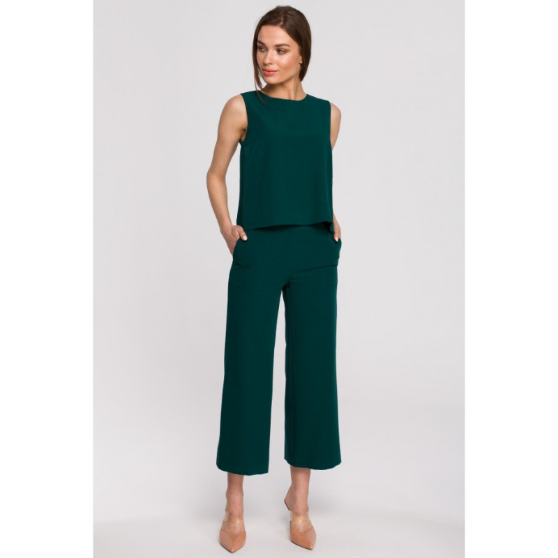 S256 Trousers with wide legs of 7/8 length - green